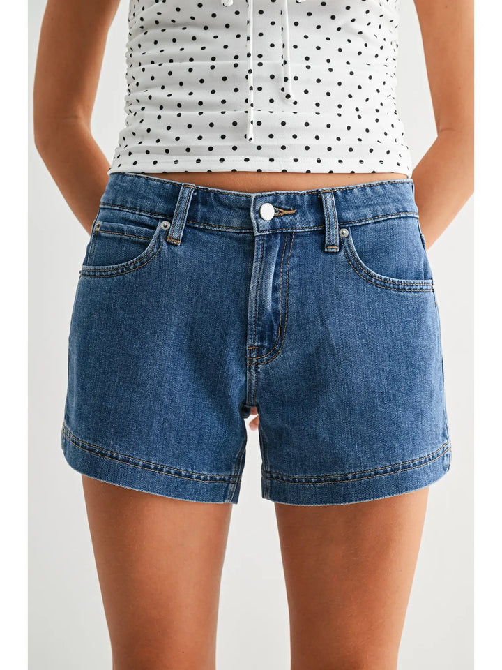 Lightweight Short w/ Side Slit Detail - Medium Denim - JH693