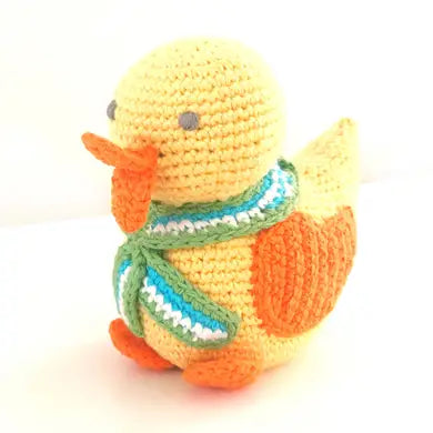 Yellow Duck Baby Rattle – Handcrafted Organic Cotton Crochet