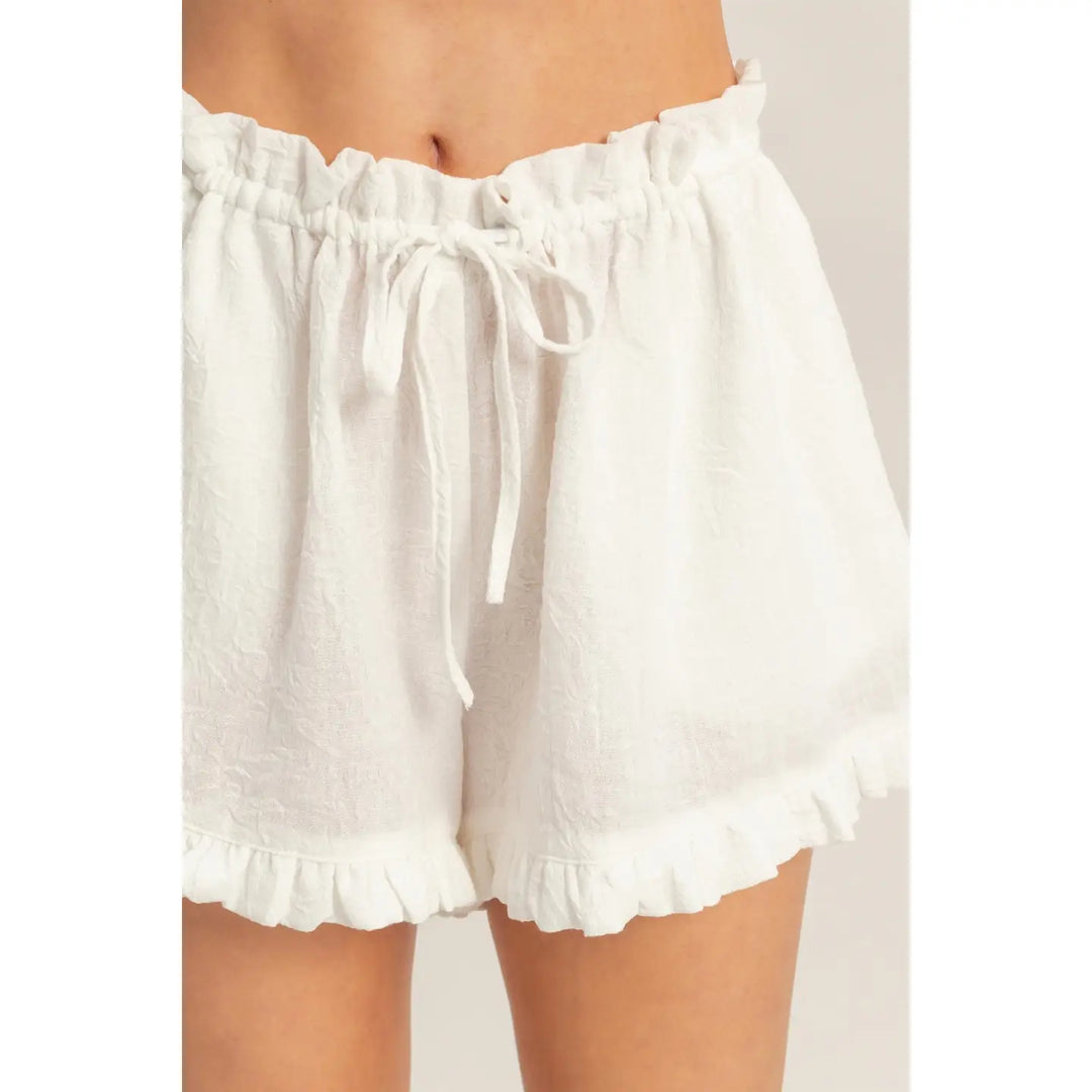 Ruffle Trim Drawstring Shorts