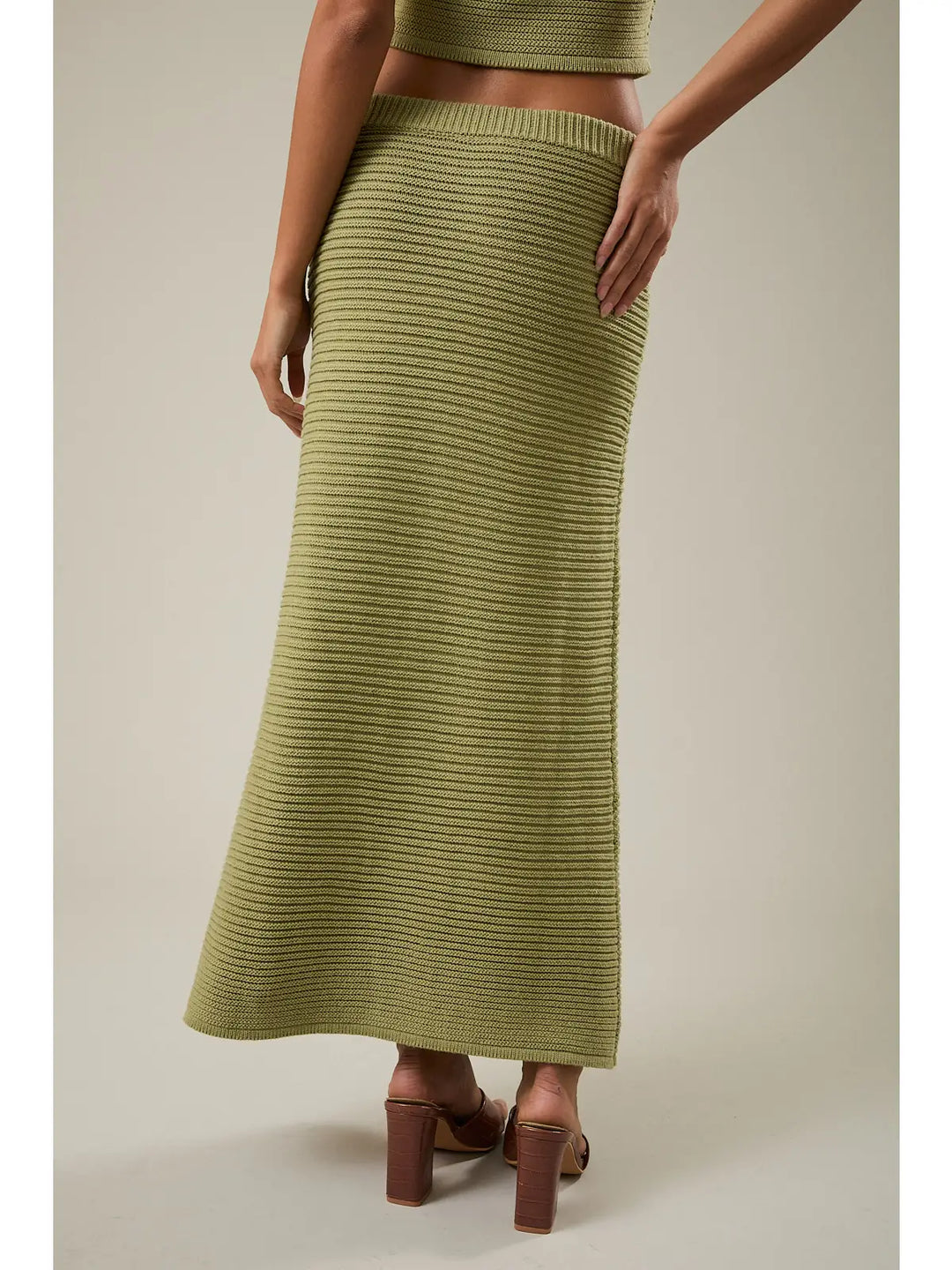 Matcha High Waisted Ribbed Sweater Midi Skirt