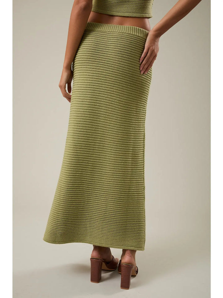 Matcha High Waisted Ribbed Sweater Midi Skirt