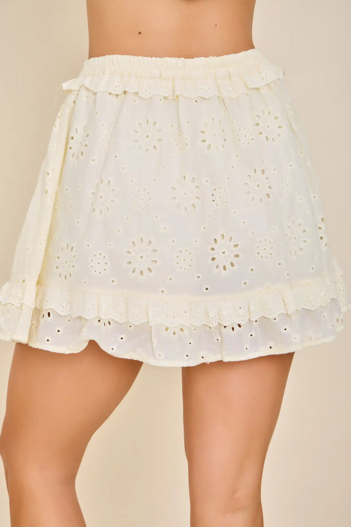Eyelet Ruffle Mini Skort