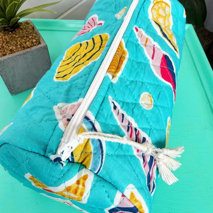 Quilted Makeup Bag | Cosmetics Toiletry Bag | Aqua Seashell
