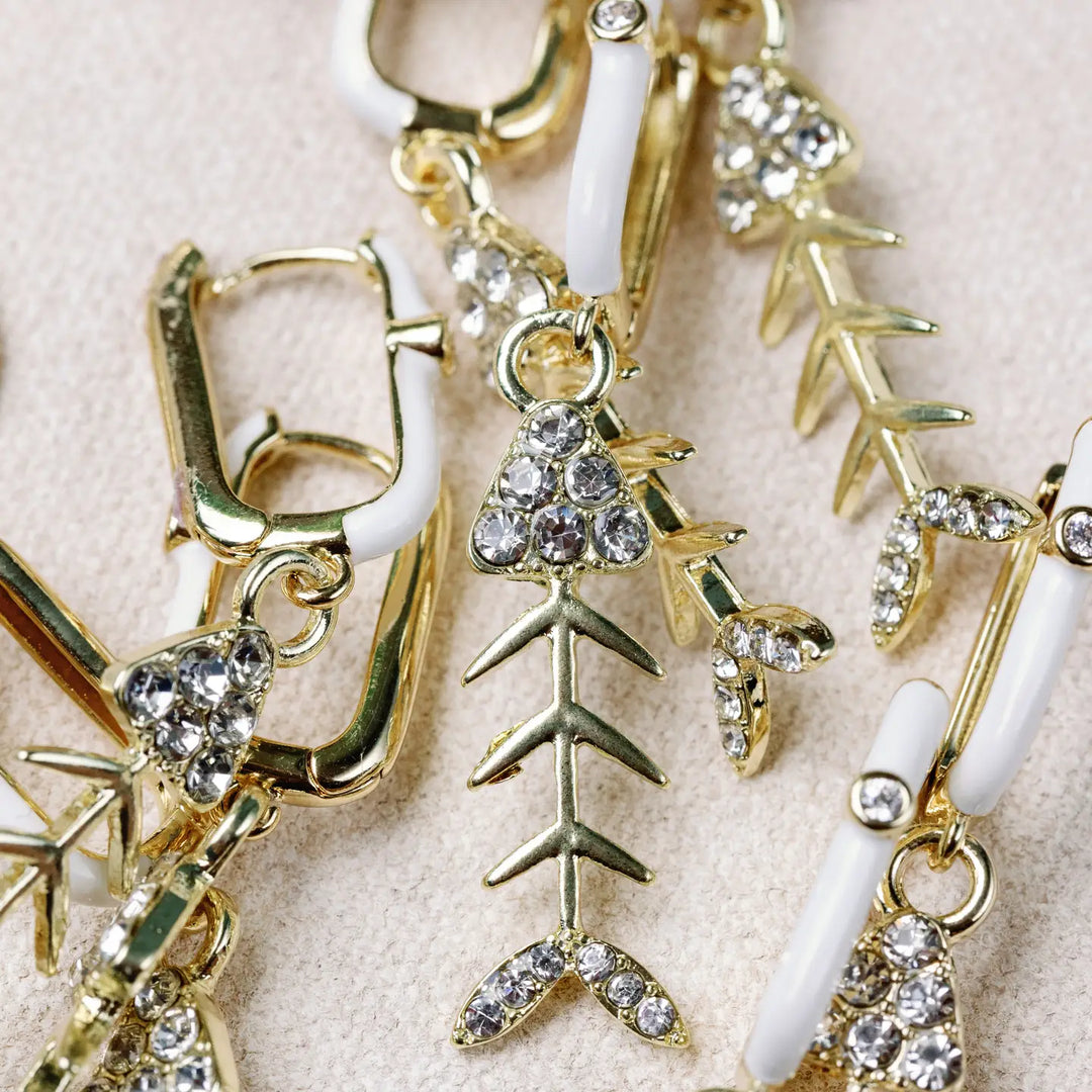 Diamond Capri Bonefish Drop Charm Earrings
