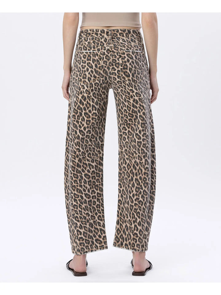 High Rise Leopard Print Barrel Jeans