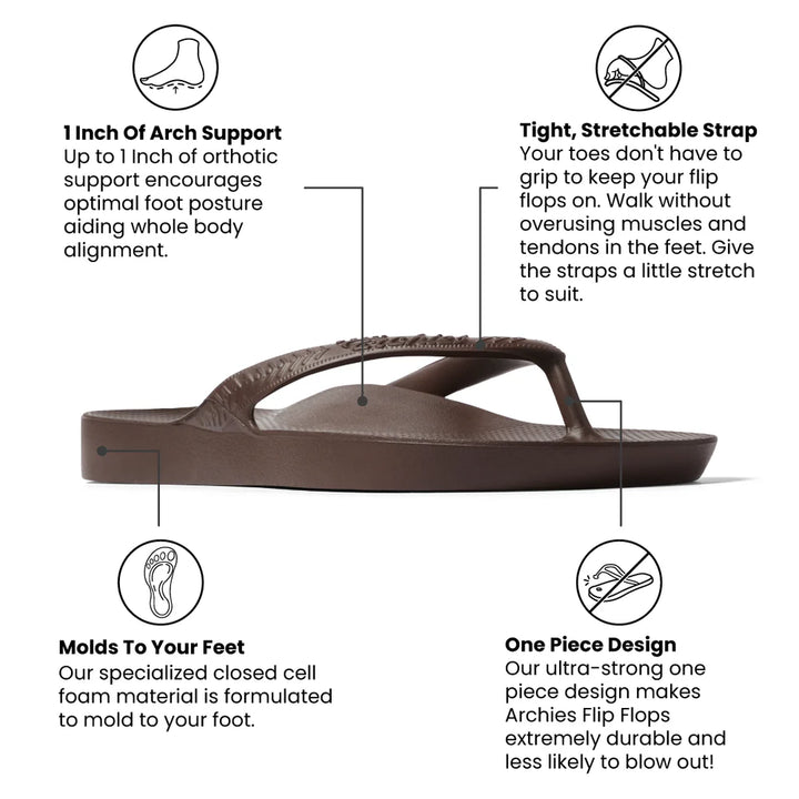 Archies Brown Arch Support Flip Flops