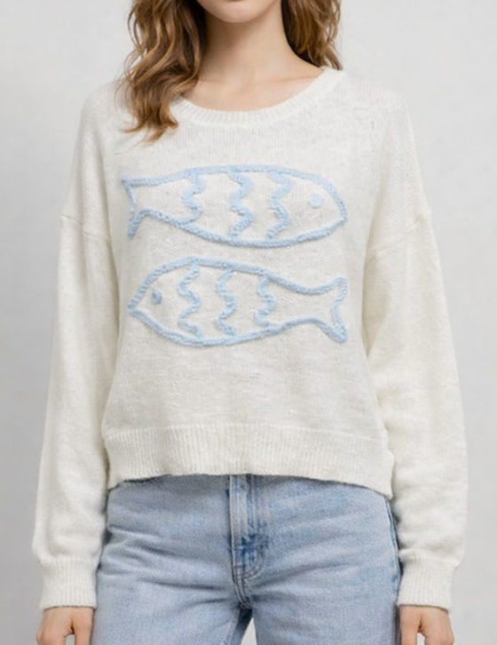 Ivory Double Fish Knit Pullover