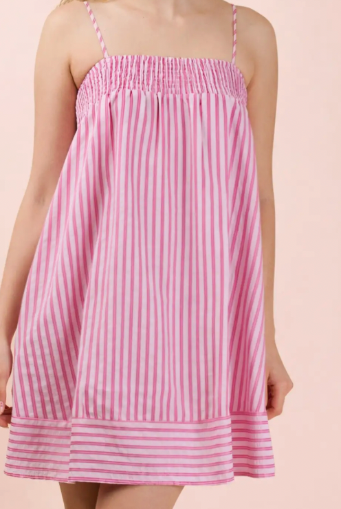 Smocking Detail Stripe Woven Mini Sundress