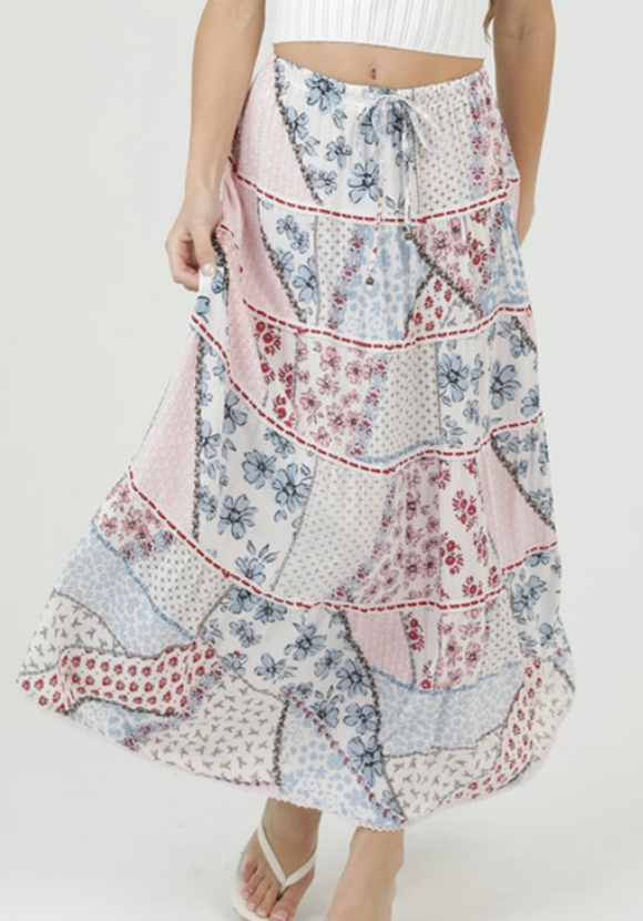 Patchwork Print Maxi Skirt