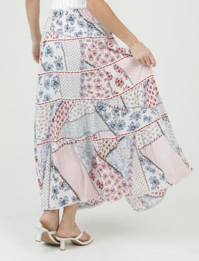 Patchwork Print Maxi Skirt
