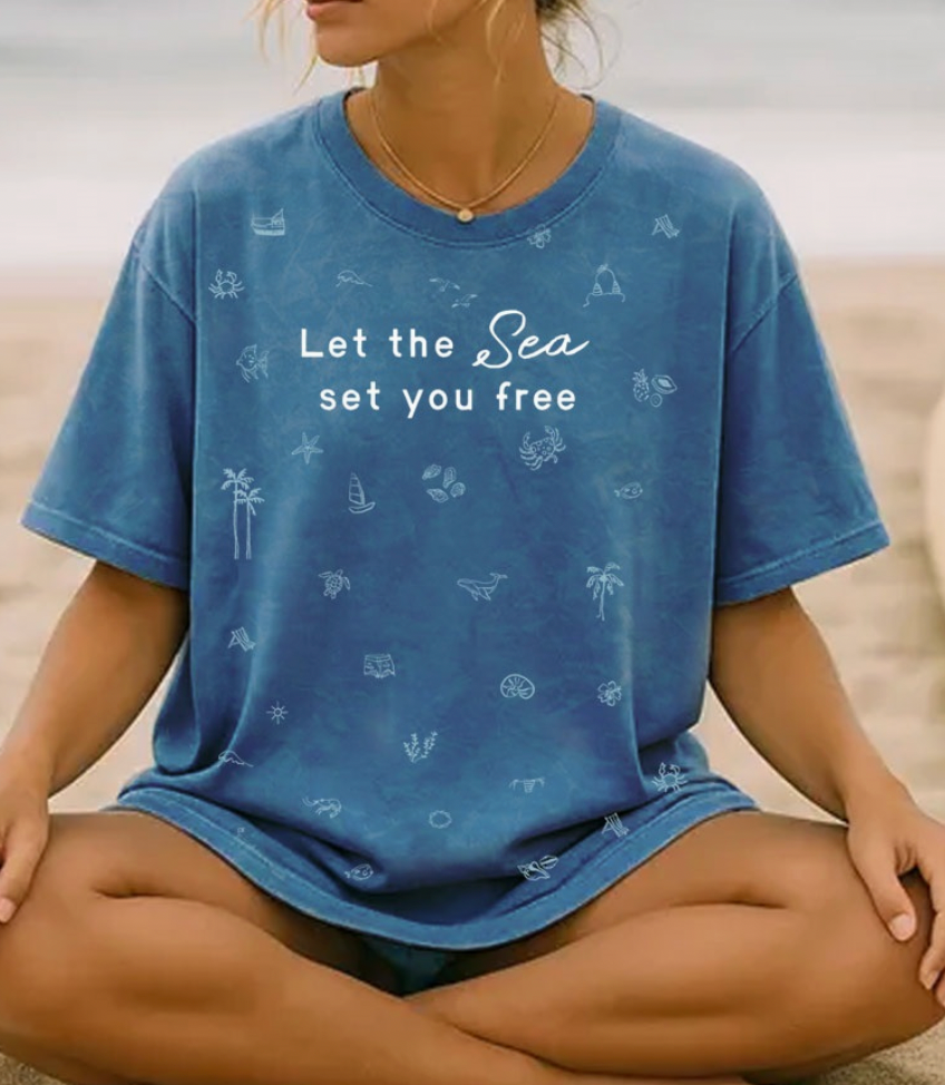 Let the Sea Set You Free Oversized Mineral Graphic Tee