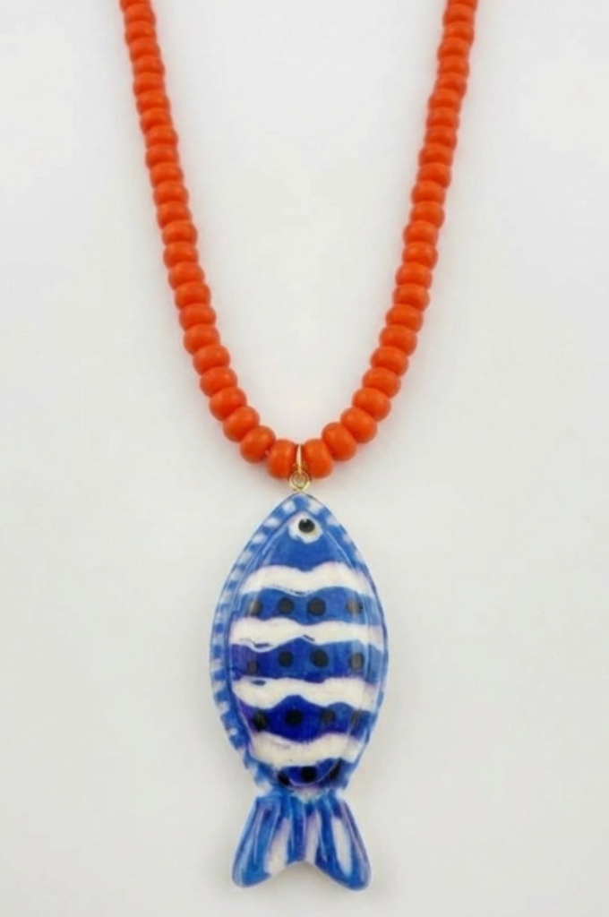 Red, White, & Blue Long Beaded Fish Necklace