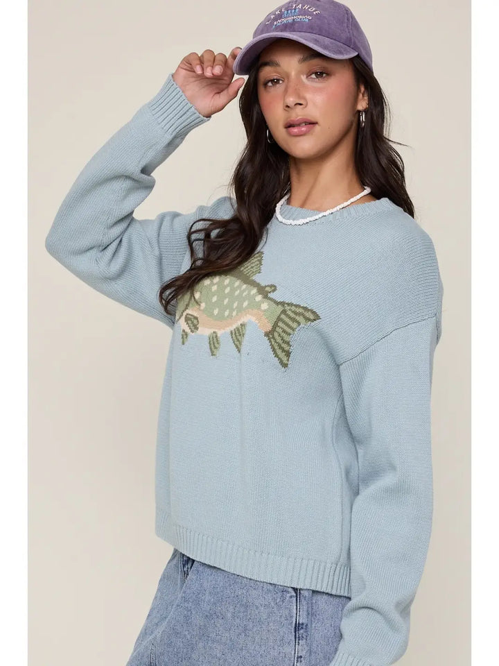 Gone Fishin' Sweater in Blue