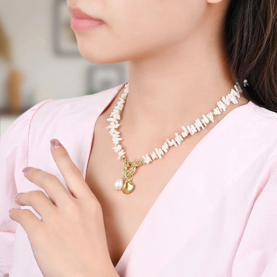 Coastal Shell Pearl Necklace