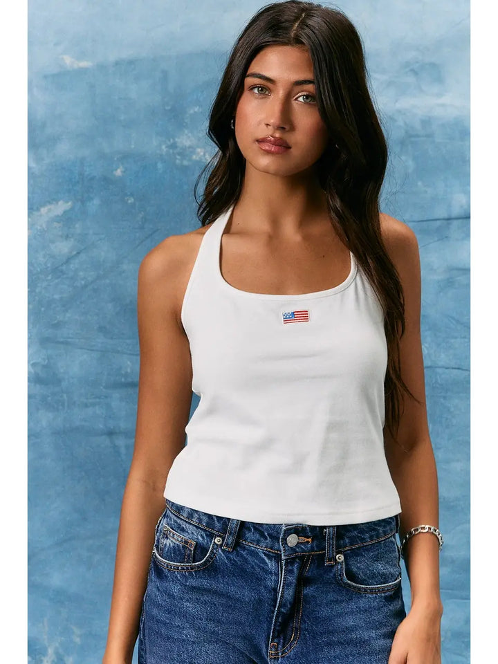 American Flag Halter Neck Sleeveless Top