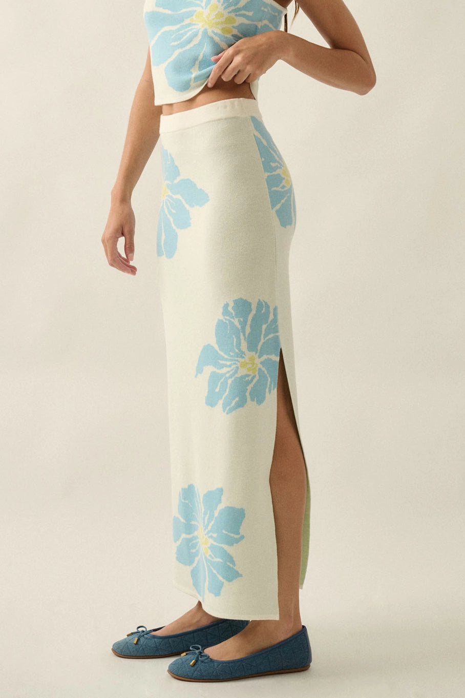 Floral Jacquard-Knit Maxi Sweater Skirt
