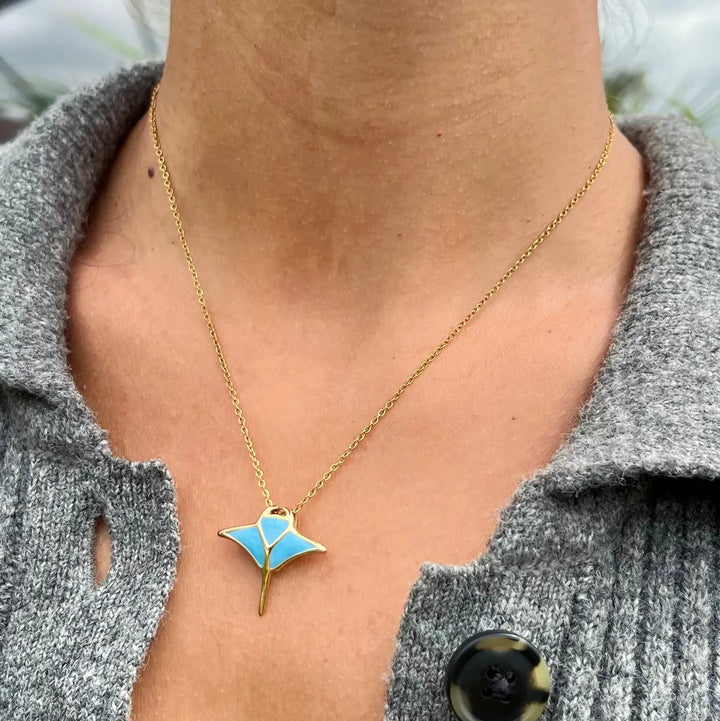 Blue Manta Ray Necklace | Waterproof Surfer Beach Jewelry