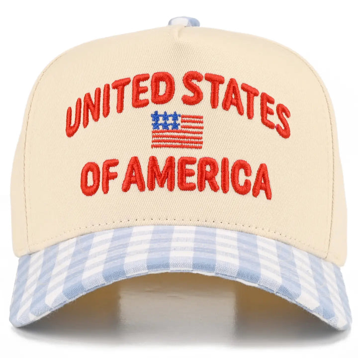 Gingham United States of America On Two Tone Trucker Hat