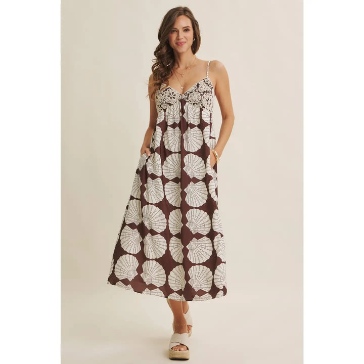 Coastal Breeze Earthy Aesthetic Seashell Midi with Crochet