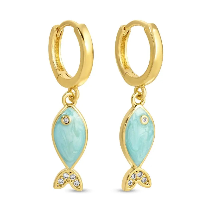 Petite Colorful Fish Pavé Huggies