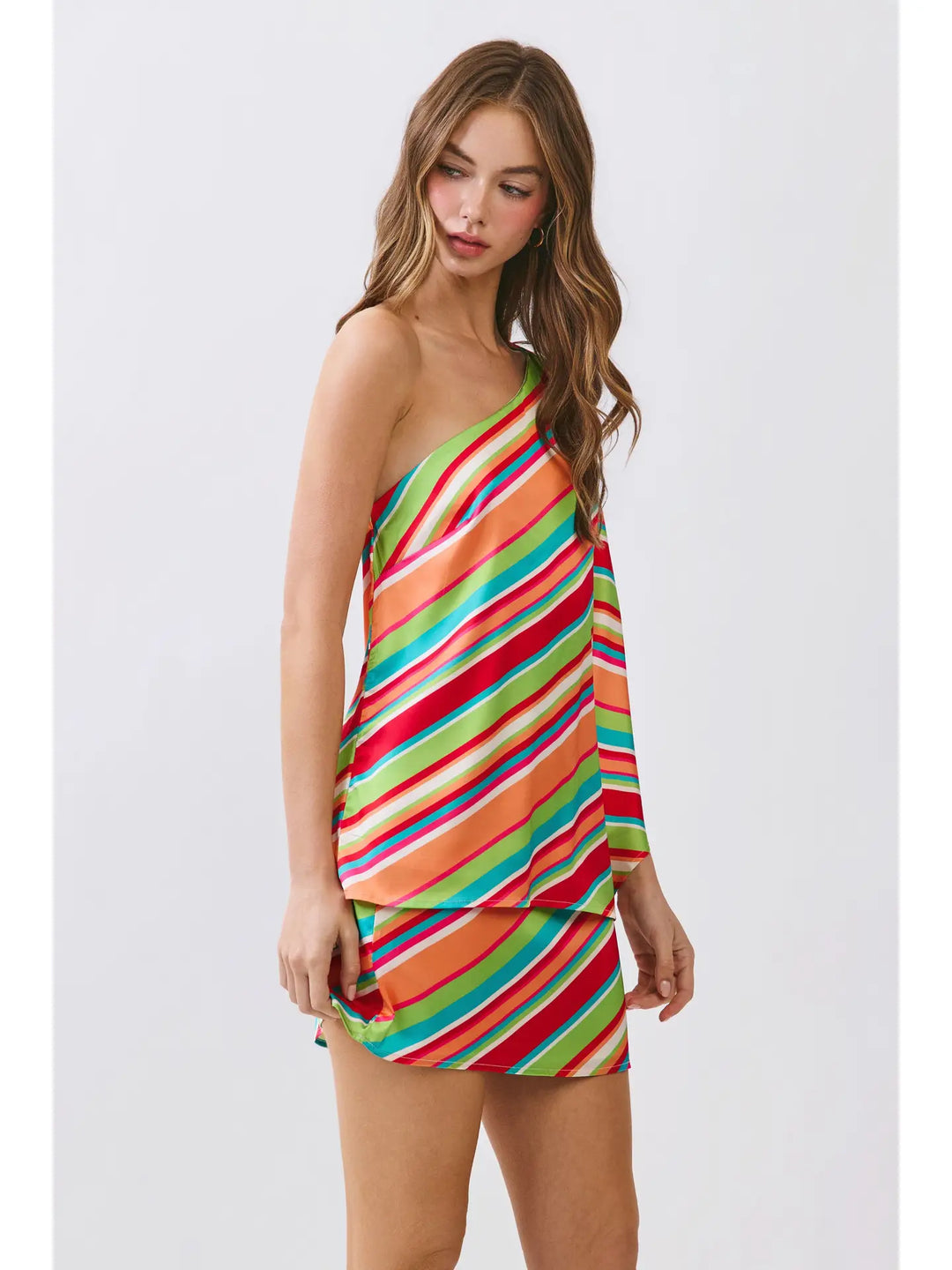 Diagonal Stripe One Shoulder Blouse