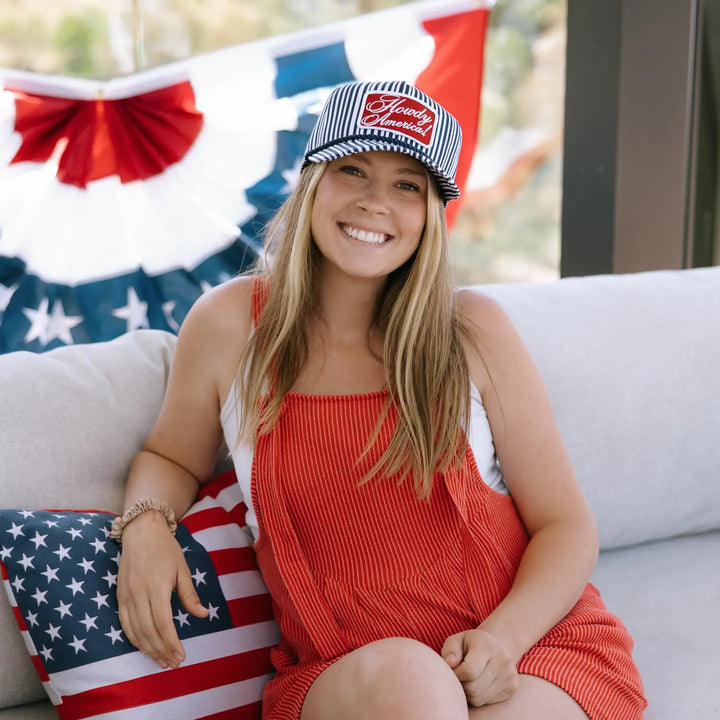 Howdy America Blue Striped Patch Hat 4th of July Hat