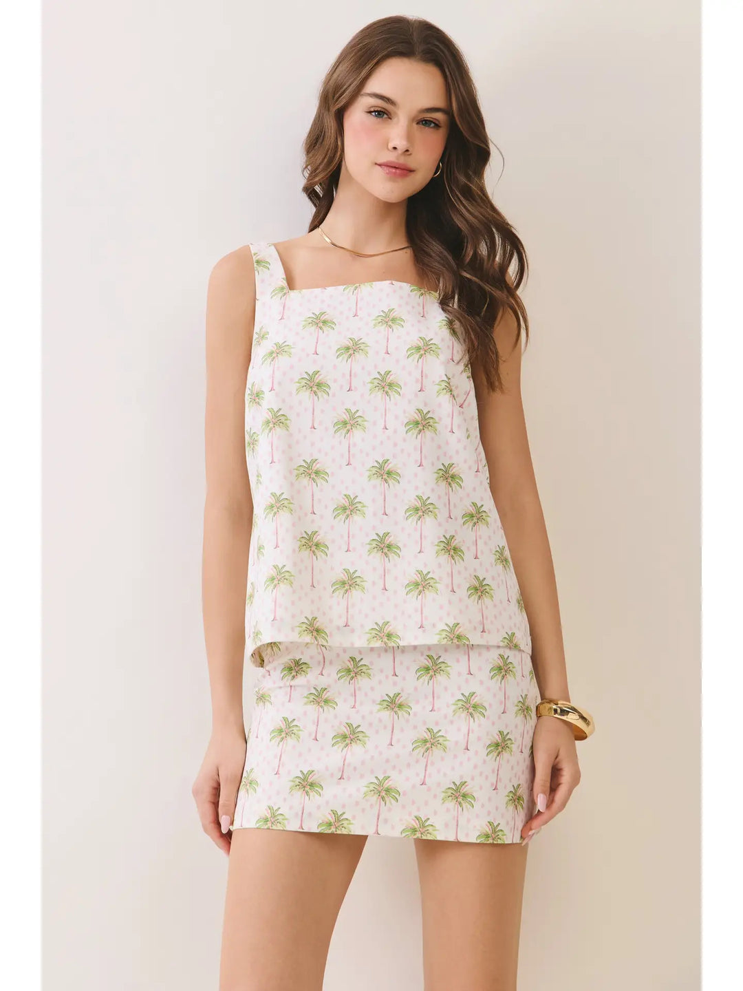 Palm Print Square Neck Sleeveless Top