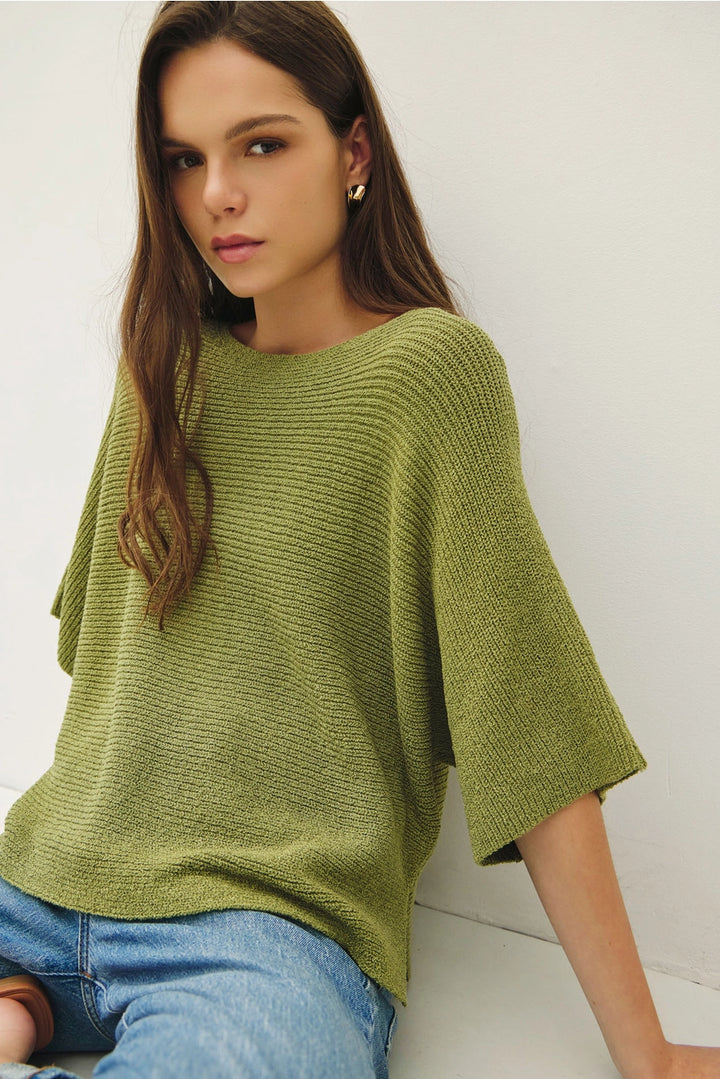 Fern Horizontal Ribbed Dolman Sweater Top