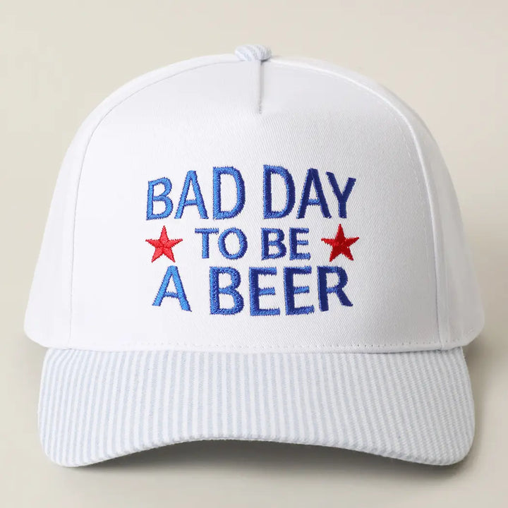 Bad Day To Be A Beer Embroidered Seersucker Brim Trucker Hat