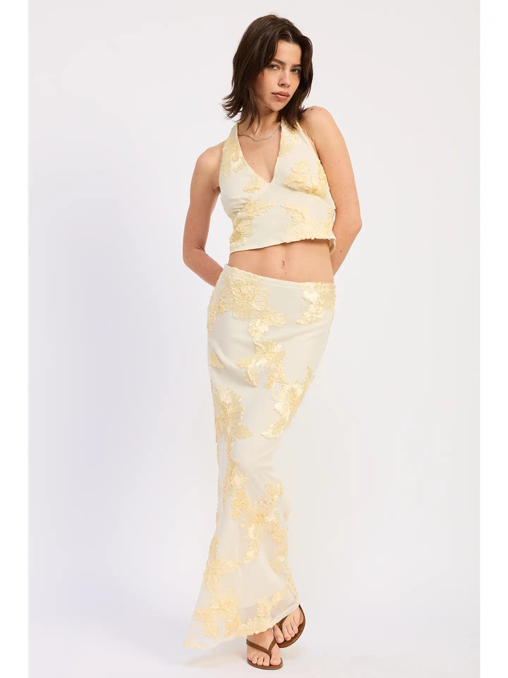 Low Waist Macrame Mesh Maxi Skirt