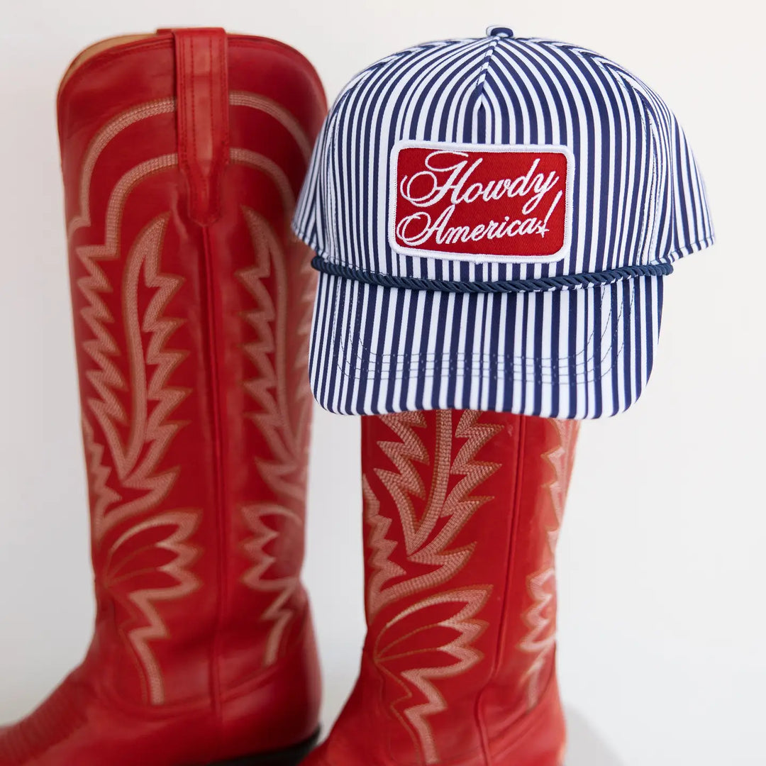 Howdy America Blue Striped Patch Hat 4th of July Hat