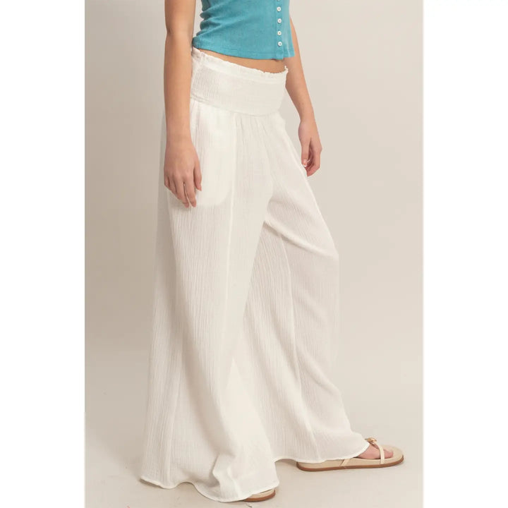 Smocked Waist Wide-Leg Pants