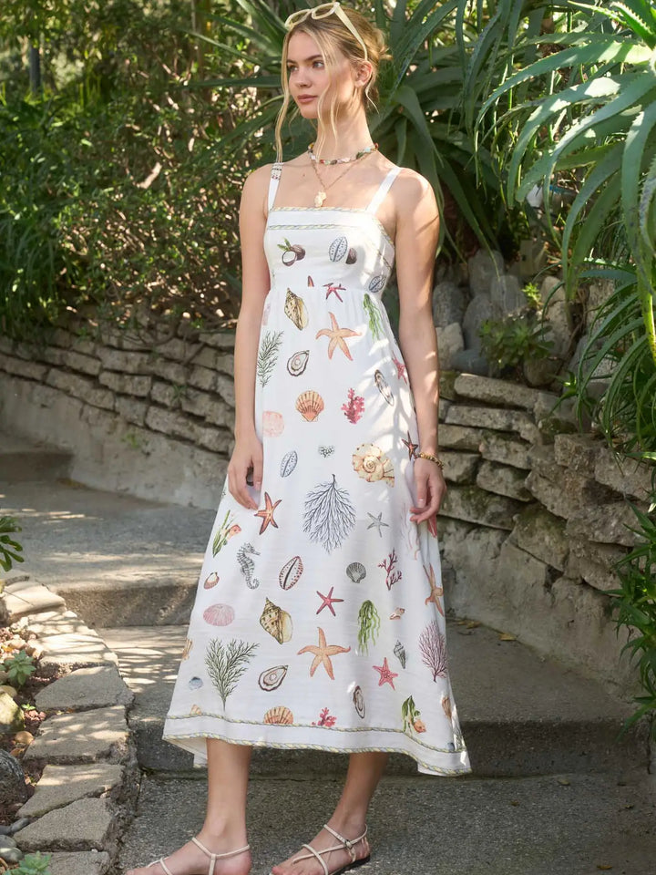 Multicolor Nautical Print Sleeveless Midi Dress