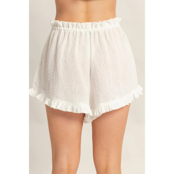 Ruffle Trim Drawstring Shorts
