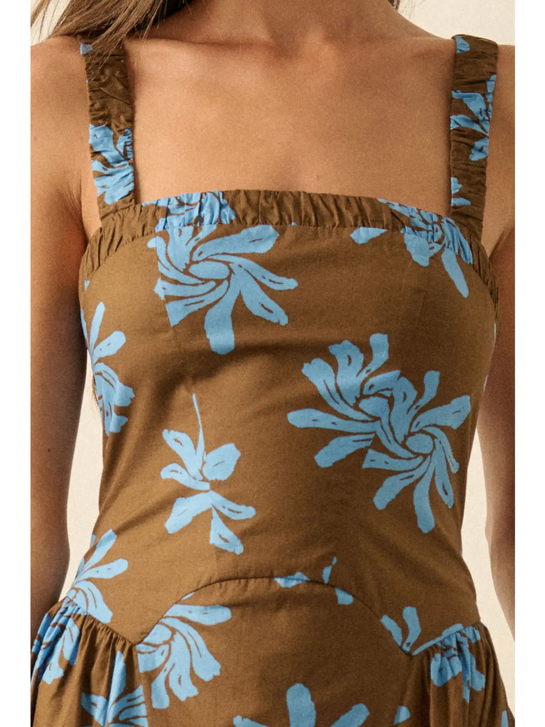 Floral Cotton Drop-Waist Fit-And-Flare Pocket Midi Dress