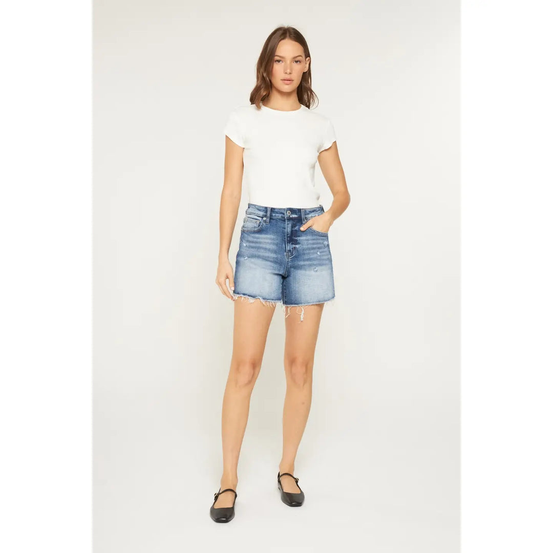 Super High Raw Hem Mid Length Shorts