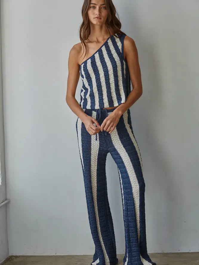 Knit Sweater Striped Straight Leg Pants