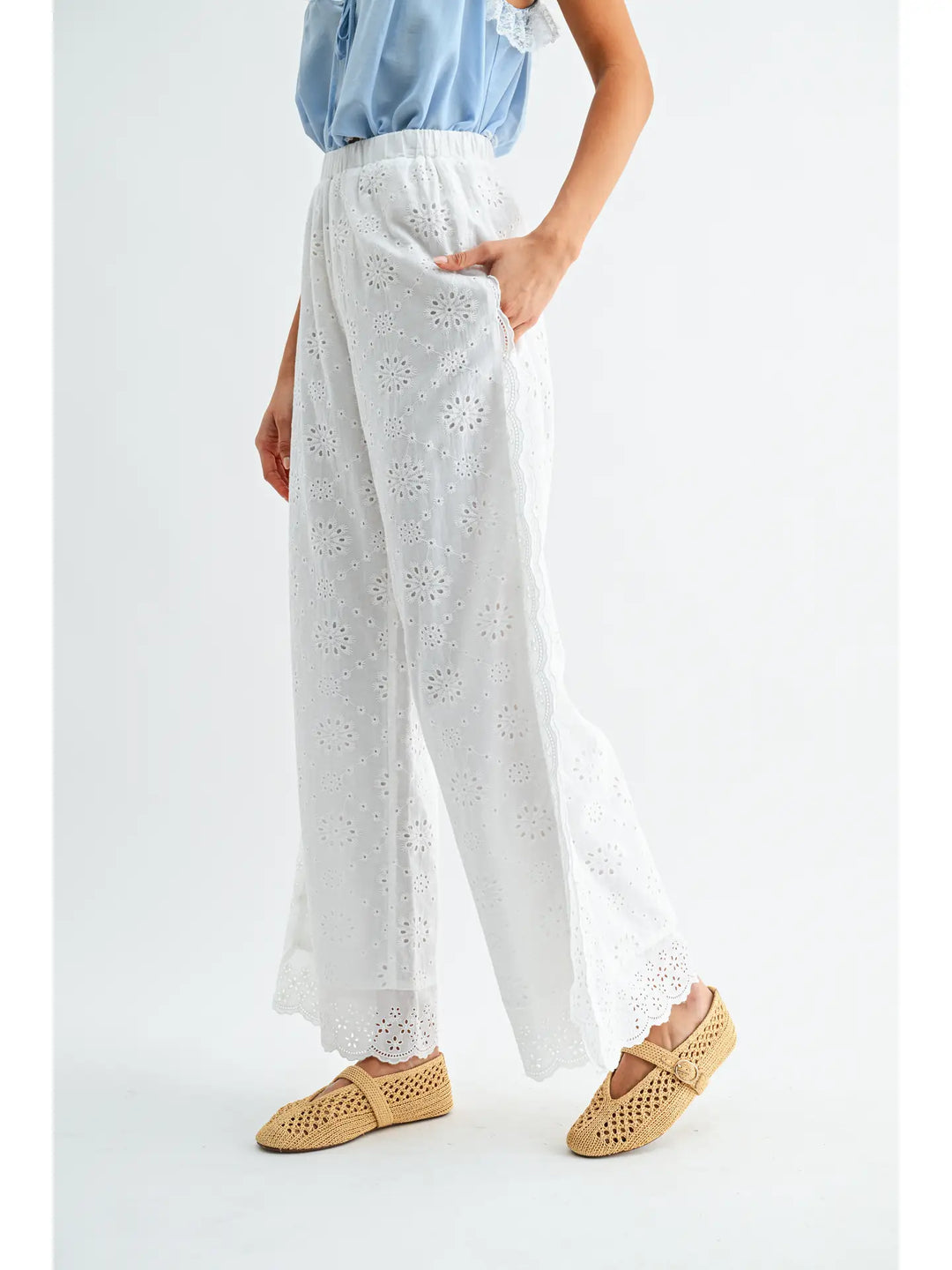 Broderie Anglaise Wide-Leg Trousers
