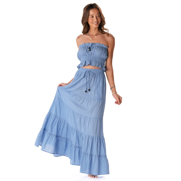 Denim Blue Coastal Tube Top with Bead
