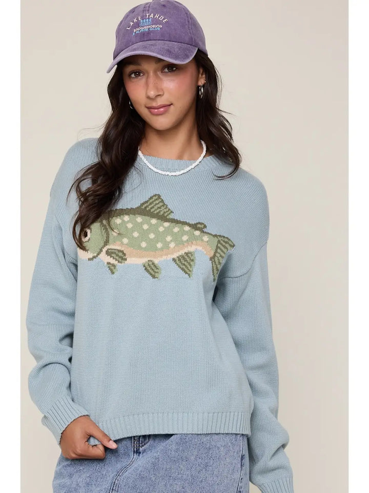 Gone Fishin' Sweater in Blue