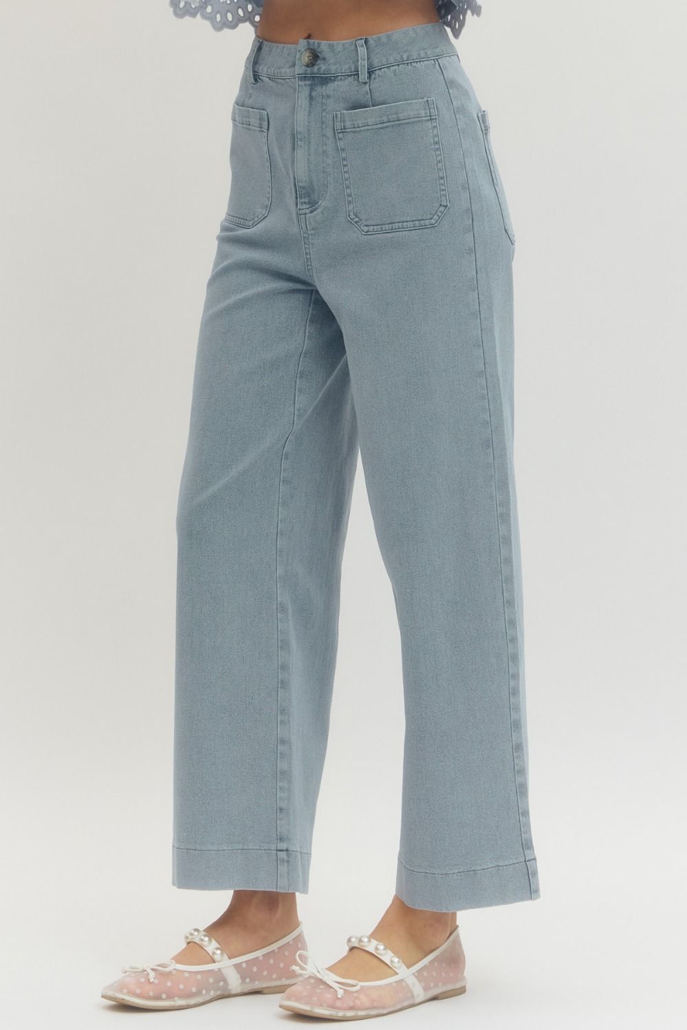 Denim Like Wide Leg Woven Pants