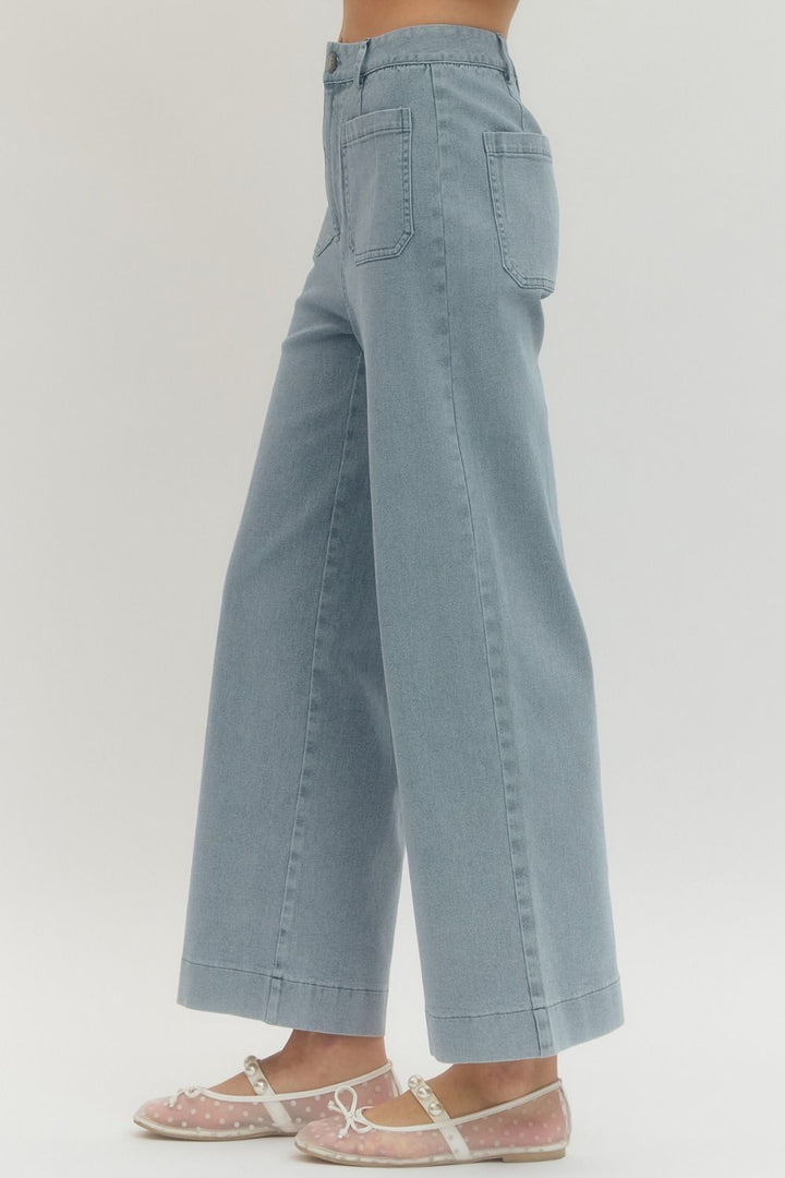 Denim Like Wide Leg Woven Pants