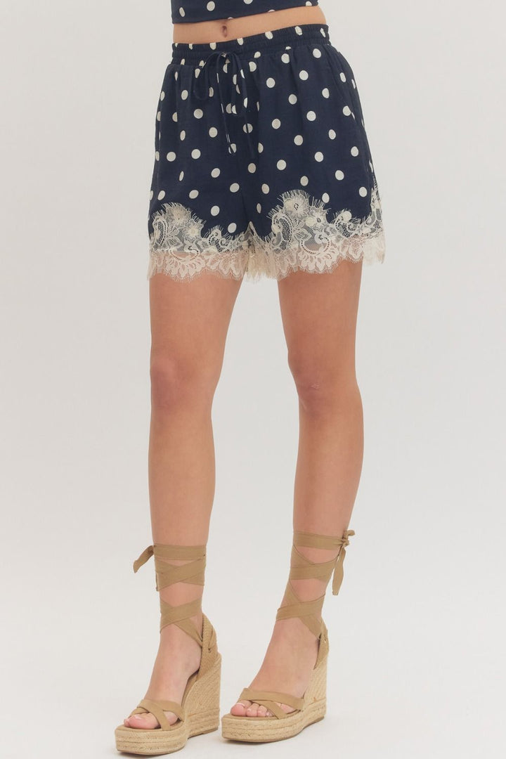 Polka Dot Lace Trim Shorts