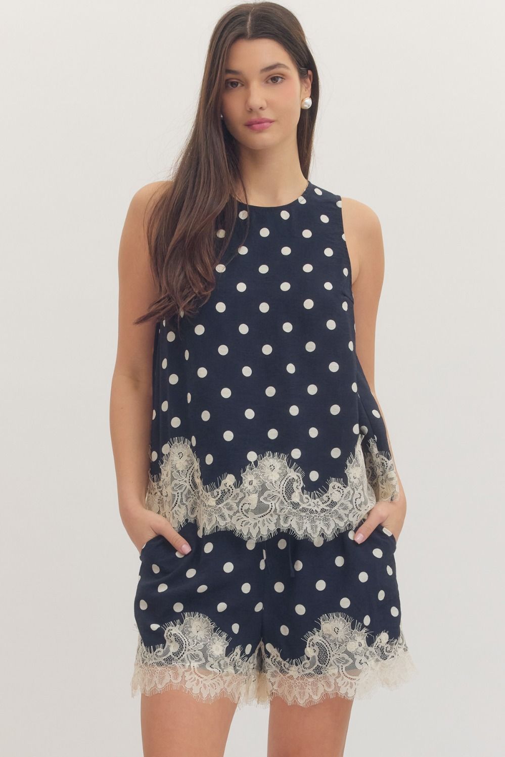 Polka Dot Lace Trim Top