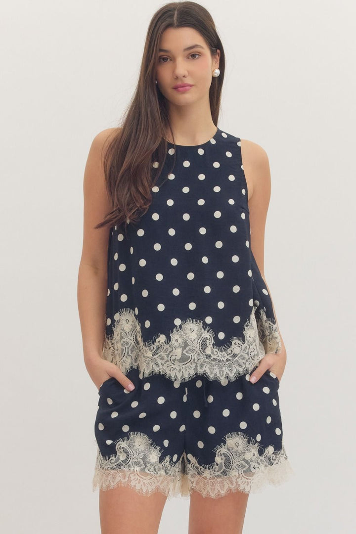 Polka Dot Lace Trim Top