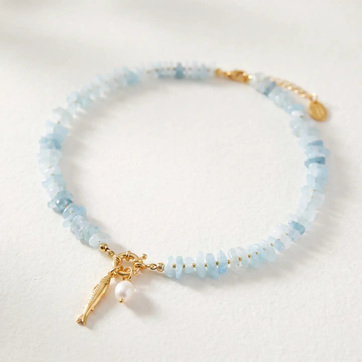 Aquamarine Pearl Charm Necklace