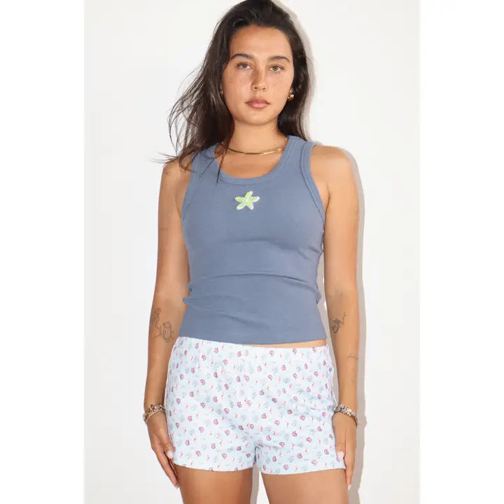 Blue Starfish Embroidery Rib Tank Top