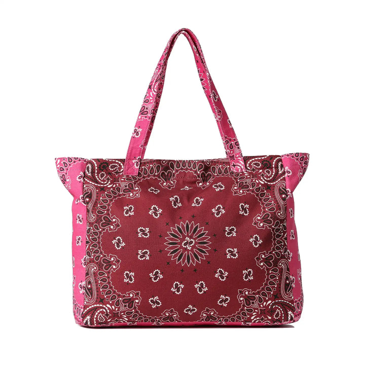 Bandana Print Canvas Tote - Bailey Burgundy/Pink