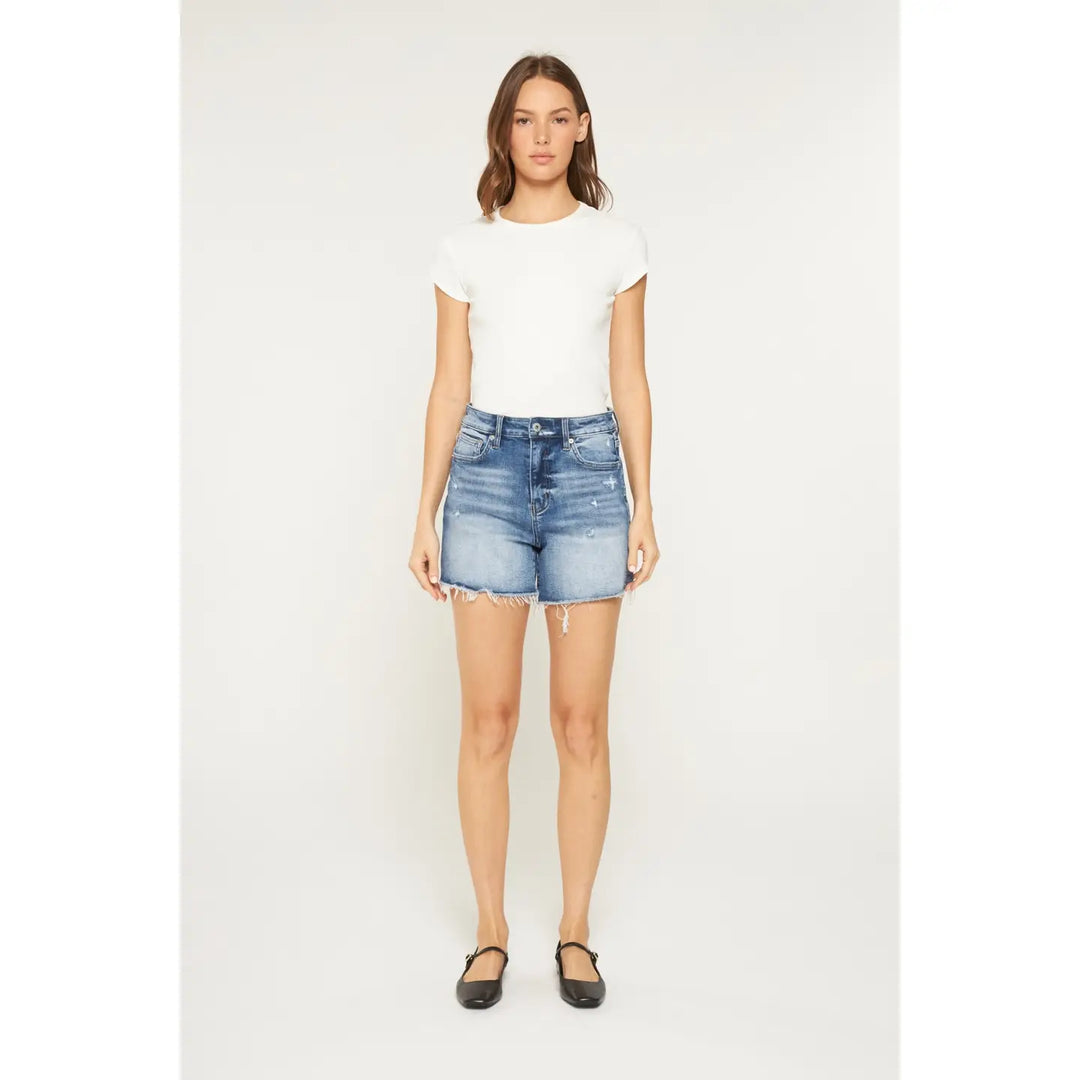 Super High Raw Hem Mid Length Shorts