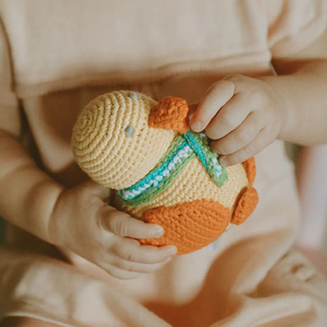 Yellow Duck Baby Rattle – Handcrafted Organic Cotton Crochet